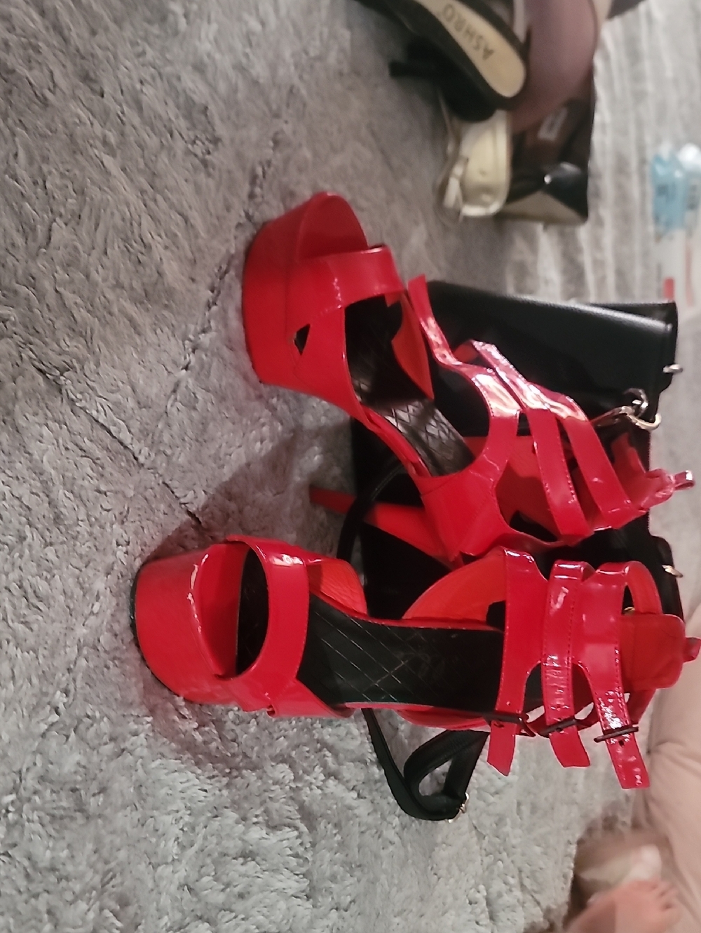 Red Patent Strappy Platform Heels Ellie- Women Size 10